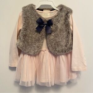 First Impressions Pink Long Sleeve Tutu Top & Faux Fur Vest Size 18 Months